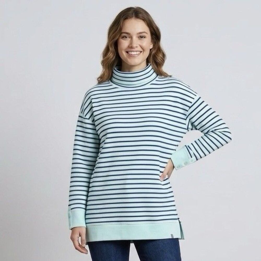 T by Talbots Blue White Stripe Mock Neck Pull Over Sweater Women's Size M